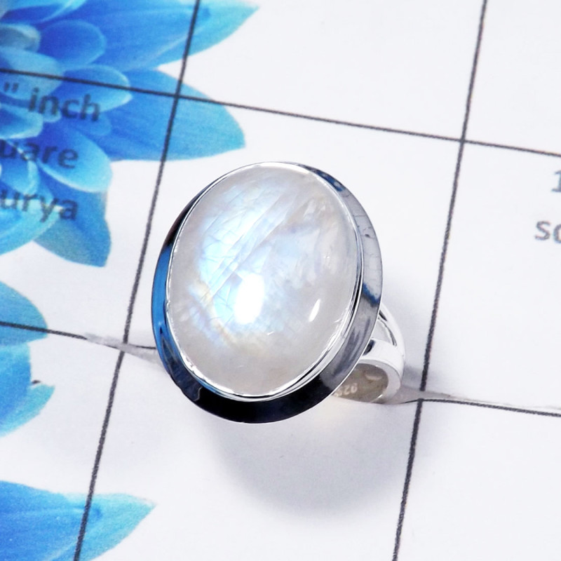 Rainbow Moonstone Cab B- RSS781-Solid 925 Sterling Silver Plain Setting Handmade Wholesale Ring Rainbow Moonstone Cab B- RSS781-Solid 925 Sterling Silver Plain Setting Handmade Wholesale Ring