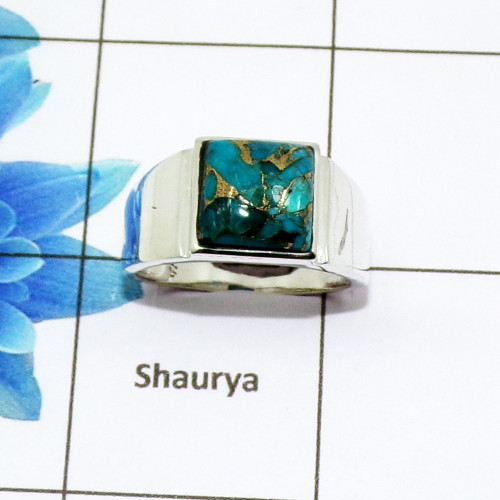 Blue Copper Turquoise Cab H - RSS832-Natural Cabochon Gemstones Handmade Wedding Rings 925 Sterling Silver