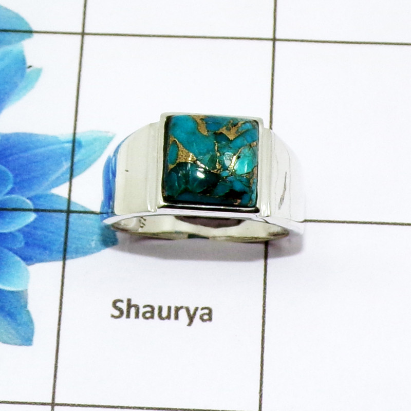 Blue Copper Turquoise Cab H - RSS832-Natural Cabochon Gemstones Handmade Wedding Rings 925 Sterling Silver