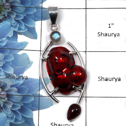Pearl , Garnet , Labradorite - SALE953 -  Amazing Natural Look Mix Cab Gemstone Designer Pendant 925 Sterling Silver