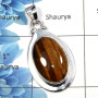 Tiger Eye Cab - SALE723 - Solid 92.5% Sterling Silver Natural Tiger Eye Gemstone Plain Setting Pendant