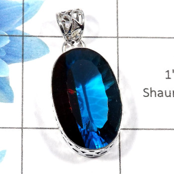 Blue Hydro Cut SALE802 - Newly Arrival Blue Hydro Cut Gemstone Solid 925 Sterling Silver Pendant