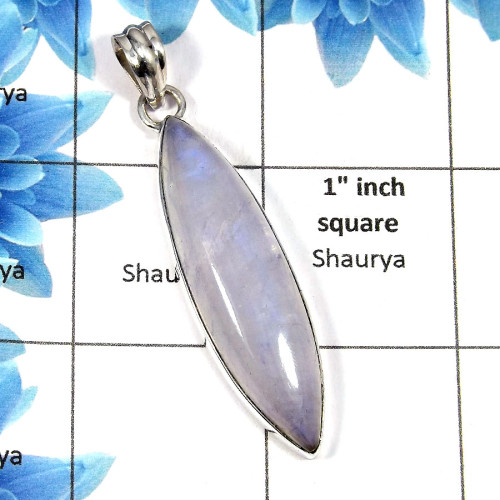Rainbow Moonstone SALE803 - 925 Sterling Silver Natural Blue Fire Rainbow Moonstone Gemstone Pendant