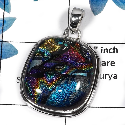 Dichroic Glass SALE812 - Elegant  New Design Cab Wholesale Design Pendant 925 Sterling Silver