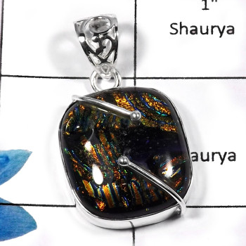 Dichroic Glass SALE824- Natural Cab Gemstone Handmade Fashion Pendants 925 Sterling Silver