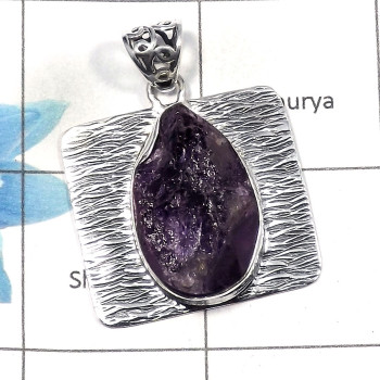 Amethyst Rough SALE830 - Christmas Sale Natural Purple Amethyst Rough Stone Solid 925 Sterling Silver Designer Pendant