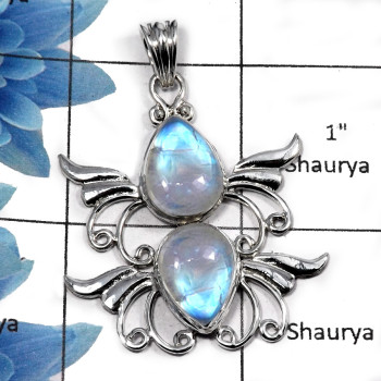 Rainbow Moonstone SALE831 - Natural Blue Fire Rainbow Moonstone Gemstone 925 Sterling Silver Designer Pendant Rainbow Moonstone SALE831 - Natural Blue Fire Rainbow Moonstone Gemstone 925 Sterling Silver Designer Pendant