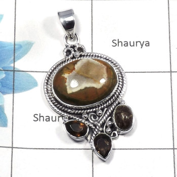 Rhyolite, Smokey SALE883 - Newly Arrival Indian Factory Made Solid 925 Sterling Silver Designer Pendant Rhyolite, Smokey SALE883 - Newly Arrival Indian Factory Made Solid 925 Sterling Silver Designer Pendant