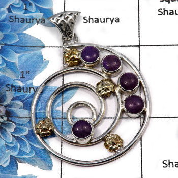 Purple Turquoise SALE894 - Beautiful Handmade Design Cab Gemstone Pendant 925 Sterling Silver with Brass 2 tone  Jewelry