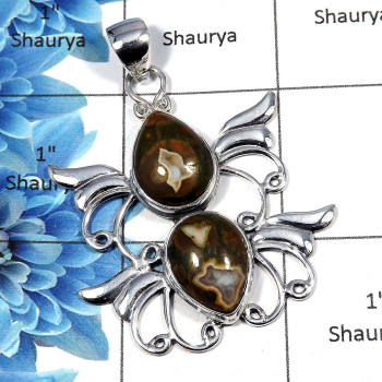 Rhyolite - SALE913 - Stunning Natural Rhyolite Gemstone Solid 925 Sterling Silver Designer Pendant