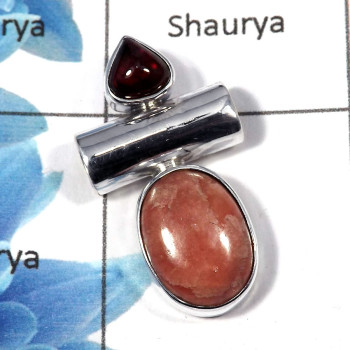 Rhodochrosite & Garnet - SALE915 - 925 Sterling Silver Natural Rhodochrosite & Garnet Gemstone New Year Sale Pendant Rhodochrosite & Garnet - SALE915 - 925 Sterling Silver Natural Rhodochrosite & Garnet Gemstone New Year Sale Pendant