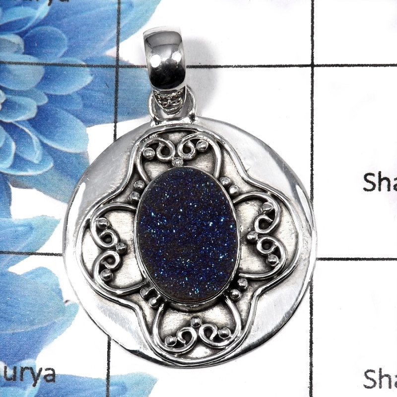 Flat Druzy SALE932- Beautiful New Design Cab Gemstone Designer Pendants 925 Sterling Flat Druzy SALE932- Beautiful New Design Cab Gemstone Designer Pendants 925 Sterling