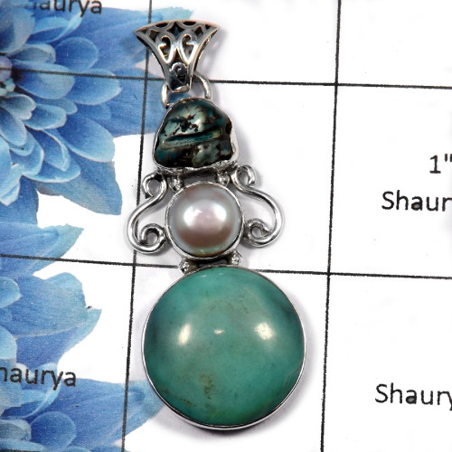 Turquoise, Pearl, Variscite SALE933 - Eye Catching new look  Gemstone Designer Wholesale Pendants 925 Sterling Silver