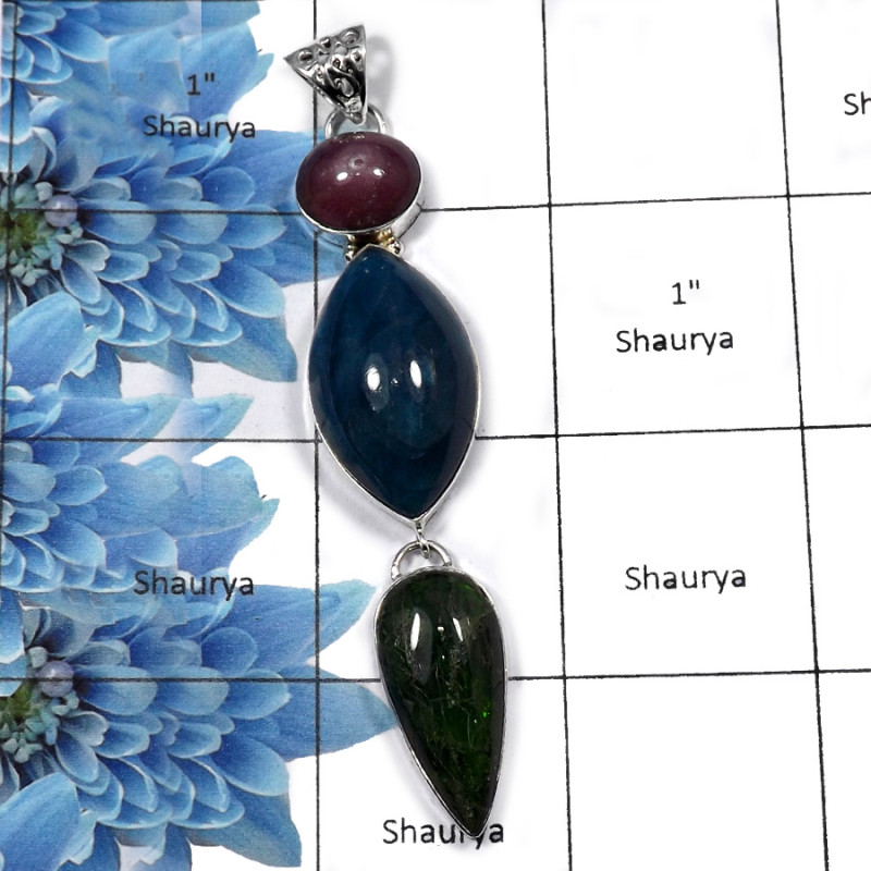 Apatite, Ruby SALE935 - Beautiful Handmade Designer Pendant 925 Sterling Silver