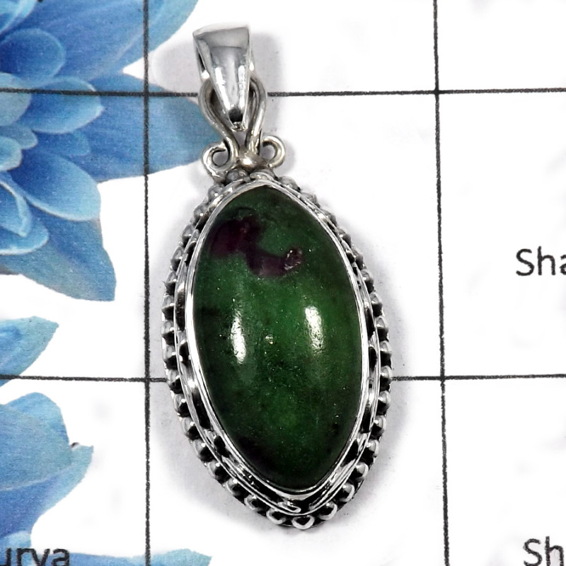 Ruby Zoisite - SALE959 - - 925 Sterling Silver Green Ruby Zoisite Gemstone Plain Setting Pendant Ruby Zoisite - SALE959 - - 925 Sterling Silver Green Ruby Zoisite Gemstone Plain Setting Pendant