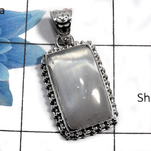 Selenite SALE964 - Natural Salenite Cab Gemstone 925 Sterling Silver Designer Pendant Selenite SALE964 - Natural Salenite Cab Gemstone 925 Sterling Silver Designer Pendant