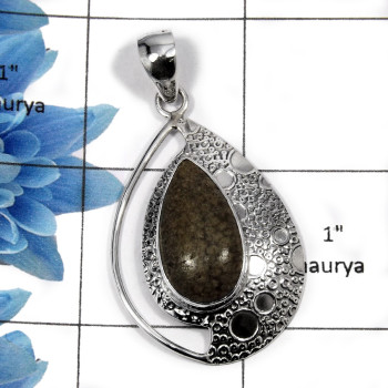 Black Coral SALE967 - Pear Shape Black Coaral  Gemstone Designer Pendant 925 Sterling Silver