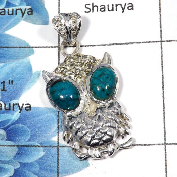 Chrysocolla - SALE976 - Party Look Natural Chrysocolla Gemstone Solid 92.5% Sterling Silver Owl Pendant Chrysocolla - SALE976 - Party Look Natural Chrysocolla Gemstone Solid 92.5% Sterling Silver Owl Pendant