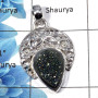 Window Druzy - SALE981 - Natural Sparkling Window Druzy Gemstone Pear Shape 925 Sterling Silver Designer Pendant