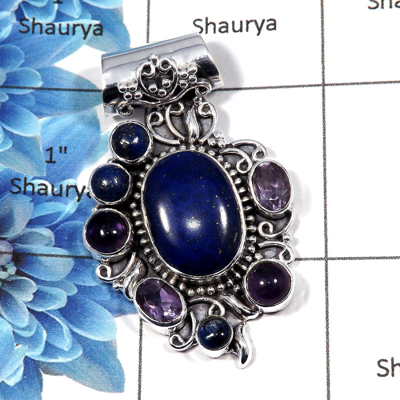 Lapis & Amethyst - SALE999 - Christmas Sale Natural Lapis & AMethyst Gemstone 925 Sterling Silver Designer Pendant Lapis & Amethyst - SALE999 - Christmas Sale Natural Lapis & AMethyst Gemstone 925 Sterling Silver Designer Pendant
