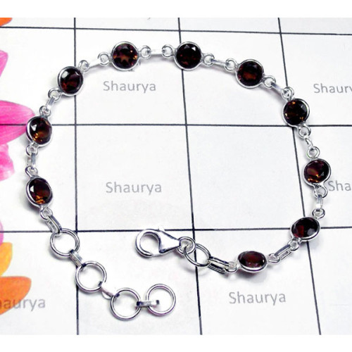 Smoky A - SBB995-Semiprecious Gemstone Sterling Silver Bejal Bracelet