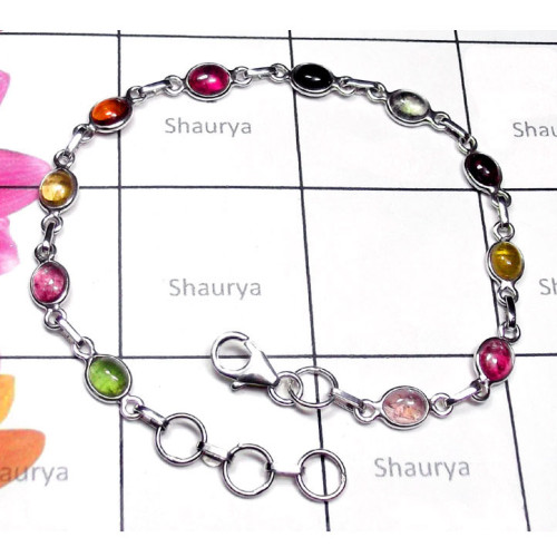 Tourmaline O - SBB995-Semiprecious Gemstone Sterling Silver Bejal Bracelet