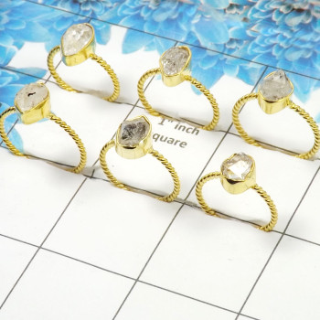 Herkimar Diamond Rough Ring A - SCK999 Solid 925 Sterling Silver With Gold Plating Ring Lot Herkimar Diamond Rough Ring A - SCK999 Solid 925 Sterling Silver With Gold Plating Ring Lot