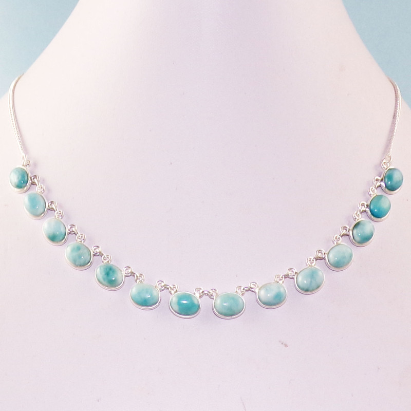 18 inch Beautiful Larimar Cab Corundum J - SCN983- Cab Solid 925 Sterling Silver Bezel Chain Necklace 18 inch Beautiful Larimar Cab Corundum J - SCN983- Cab Solid 925 Sterling Silver Bezel Chain Necklace