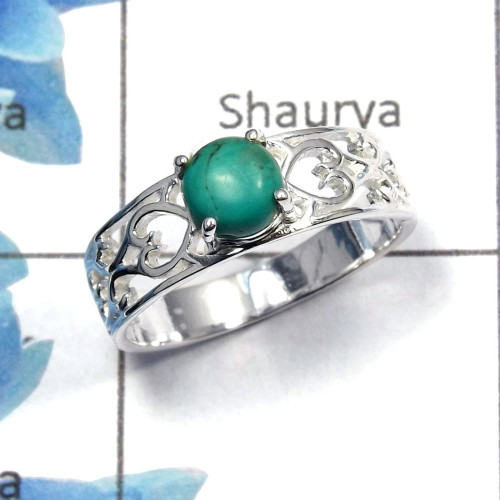 Tibet Turquoise Cab C - SCR757 - Indian Company Made Solid 925 Sterling Silver Casting Ring Tibet Turquoise Cab C - SCR757 - Indian Company Made Solid 925 Sterling Silver Casting Ring