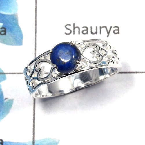 Lapis Cab E - SCR757 - Natural Blue Lapis 5mm Round Cab Gemstone Casting Ring 925 Sterling Silver Lapis Cab E - SCR757 - Natural Blue Lapis 5mm Round Cab Gemstone Casting Ring 925 Sterling Silver