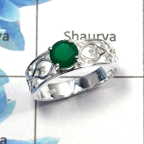 Green Onyx Cut G - SCR757 - Solid 92.5% Sterling Silver Natural Green Onyx Cut Gemstone Casting Ring Green Onyx Cut G - SCR757 - Solid 92.5% Sterling Silver Natural Green Onyx Cut Gemstone Casting Ring