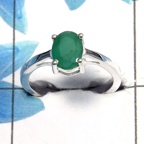 Emerald Cut B - SCR758 - Natural Emerald 4x6mm Oval Cut Gemstone Casting Ring 925 Sterling Silver