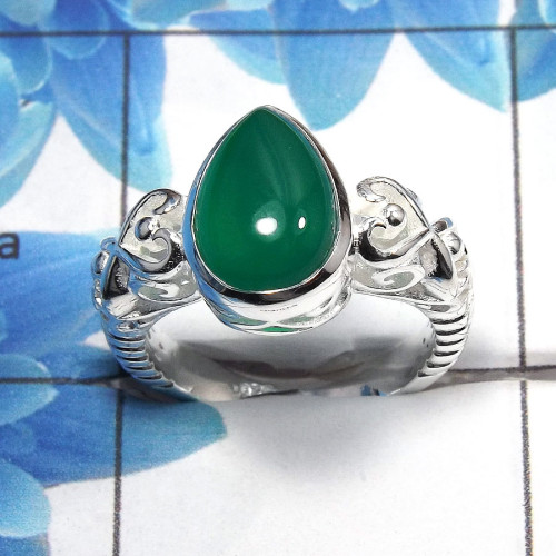 Green Onyx Cab C - SCR761 - Newly Arrival Natural Green Onyx Cab Gemstone 925 Sterling Silver Casting Ring