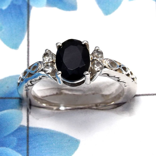 Black Onyx Cut C - SCR762 - Solid 925 Sterling Silver Natural Black Onyx 6x8mm Oval Cut Gemstone Casting Ring Black Onyx Cut C - SCR762 - Solid 925 Sterling Silver Natural Black Onyx 6x8mm Oval Cut Gemstone Casting Ring
