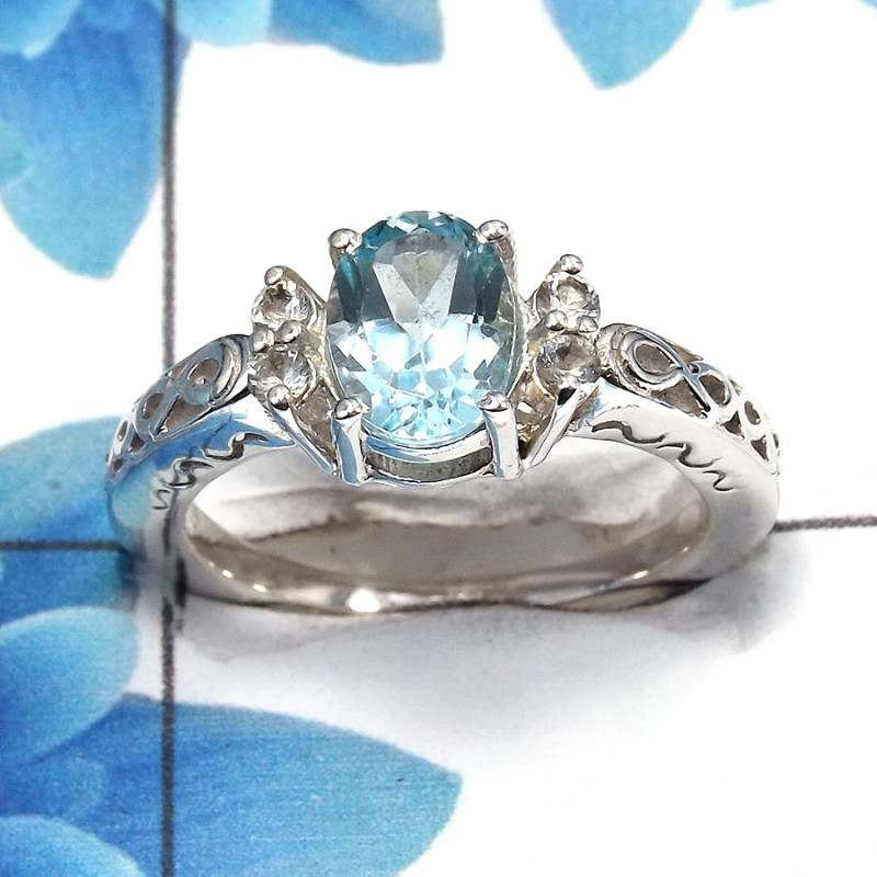 Blue Topaz Cut G - SCR762 - Solid 92.5% Sterling Silver Natural Blue Topaz Cut Gemstone Casting Ring Blue Topaz Cut G - SCR762 - Solid 92.5% Sterling Silver Natural Blue Topaz Cut Gemstone Casting Ring