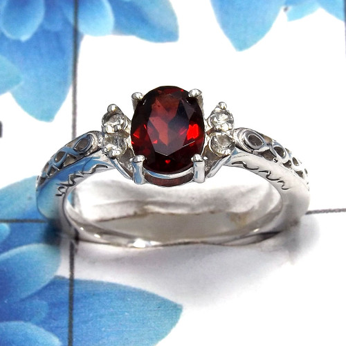 Garnet Cut I - SCR762 - Gorgeous Natural Red Garnet Cut Gemstone 925 Sterling Silver Casting Ring Garnet Cut I - SCR762 - Gorgeous Natural Red Garnet Cut Gemstone 925 Sterling Silver Casting Ring