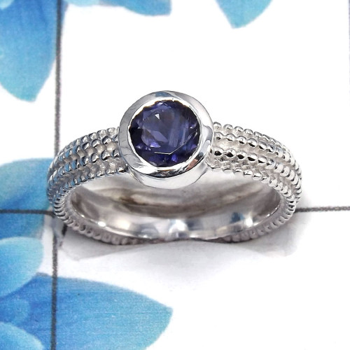 Iolite Cut D - SCR763 - Newly Arrival Natural Blue Iolite Round Cut Gemstone Solid 925 Sterling Silver Casting Ring Iolite Cut D - SCR763 - Newly Arrival Natural Blue Iolite Round Cut Gemstone Solid 925 Sterling Silver Casting Ring