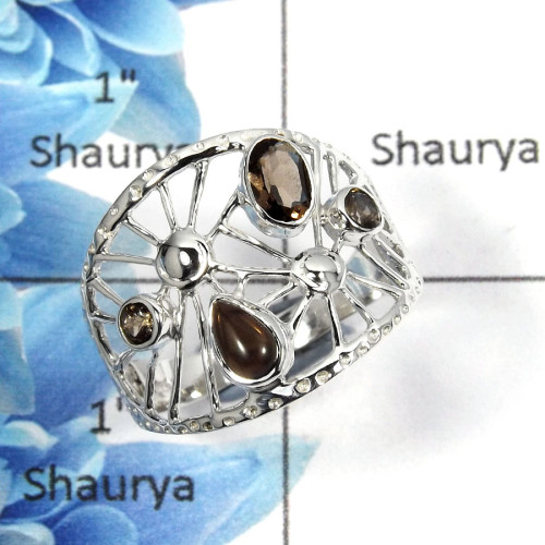 Smokey Cab & Cut A - SCR765 - Solid 925 Sterling Silver Natural Smokey Cab & Cut Gemstone Casting Ring