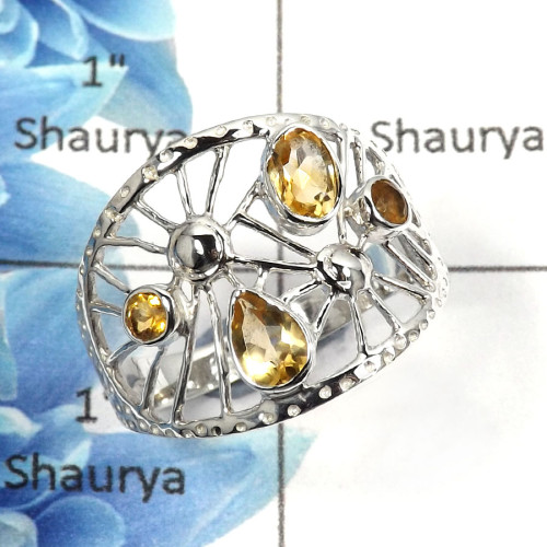 Citrine Cut B - SCR765 - Awesome Natural Yellow Citrine Cut Gemstone Solid 925 Sterling Silver Casting Ring