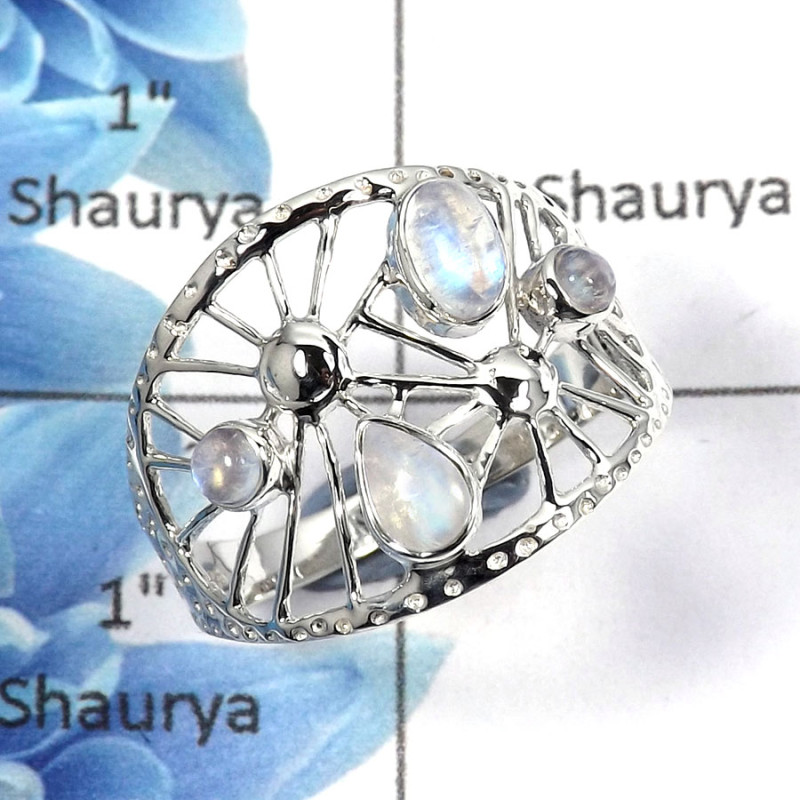 Rainbow Moonstone Cab E - SCR765 - Natural Rainbow Moonstone Gemstone 925 Sterling Silver Casting Design Ring Rainbow Moonstone Cab E - SCR765 - Natural Rainbow Moonstone Gemstone 925 Sterling Silver Casting Design Ring