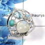 Rainbow Moonstone, Larimar & Blue Topaz Cut E - SCR767 - Rainbow Moonstone, Larimar & Blue Topaz 925 Silver Casting Ring
