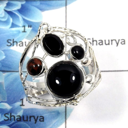 Black Onyx Cab & Mahagony Jasper Cab F - SCR767 - Newly Arrival Casting Design Ring 925 Sterling Silver