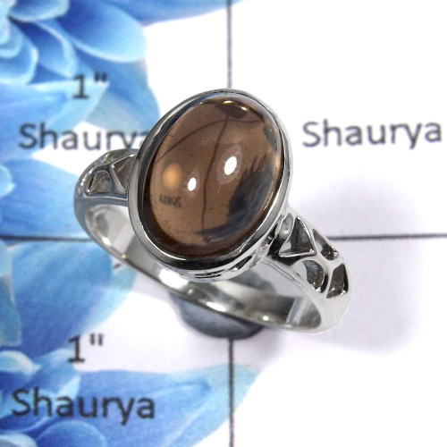 Smokey Cab A - SCR768 - Natural Brown Smokey Cab Gemstone Solid 925 Sterling Silver Casting Ring