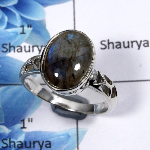 Labradorite Cab B - SCR768 - Indian Company Made Solid 925 Sterling Silver Casting Ring