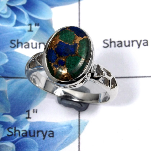 Mohave Copper Azurite Cab D - SCR768 - Solid 925 Sterling Silver Natural Mohave Copper Azurite Gemstone Casting Ring Mohave Copper Azurite Cab D - SCR768 - Solid 925 Sterling Silver Natural Mohave Copper Azurite Gemstone Casting Ring