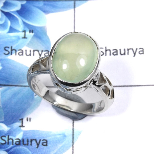 Prehnite Cab E - SCR768 - Natural Green Prehnite Cabochon Gemstone Casting Ring Solid 925 Sterling Silver