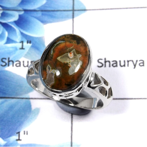 Rhyolite Cab O - SCR768 - 10x14mm Oval Shape Natural Rhyolite Gemstone 925 Sterling Silver Casting Ring Rhyolite Cab O - SCR768 - 10x14mm Oval Shape Natural Rhyolite Gemstone 925 Sterling Silver Casting Ring
