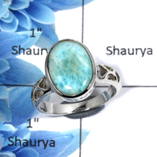 Larimar Cab F - SCR769 - Gorgeous Natural Blue Larimar Gemstone 925 Sterling Silver Casting Ring Larimar Cab F - SCR769 - Gorgeous Natural Blue Larimar Gemstone 925 Sterling Silver Casting Ring