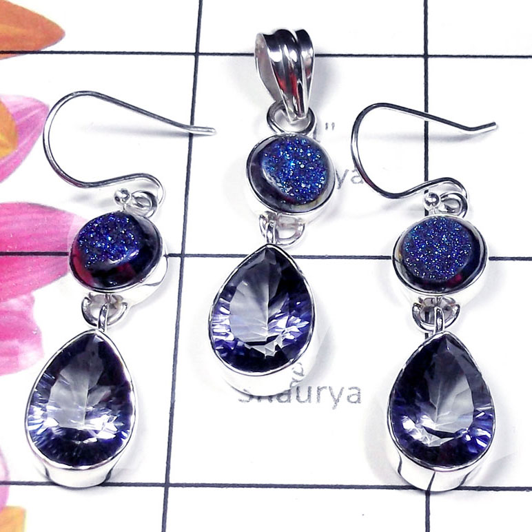 Blue Mystic O - SCS999-Blue Mystic and Druzy Gemstone Gorgeous Set