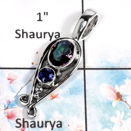 Mystic Quartz & Iolite Cut-B SD413-Beautiful Cut Gemstone Designer Pendant 925 Sterling Silver Mystic Quartz & Iolite Cut-B SD413-Beautiful Cut Gemstone Designer Pendant 925 Sterling Silver